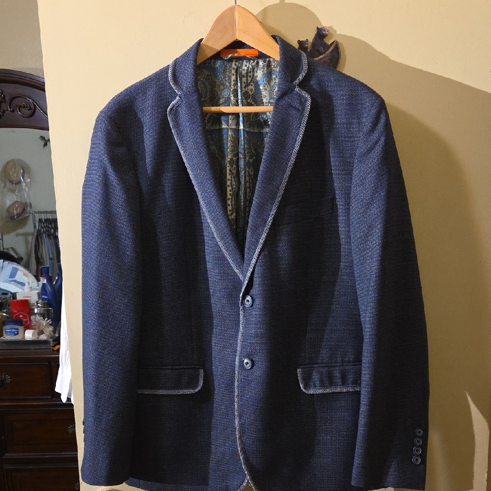 TALLIA Navy Blazer with Gray Trim
